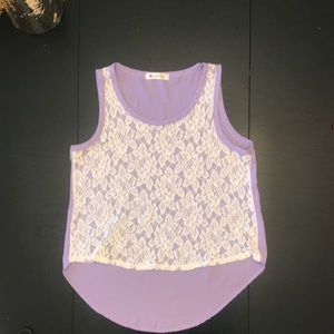 Purple, Lace High Low Tank Top Juniors Large